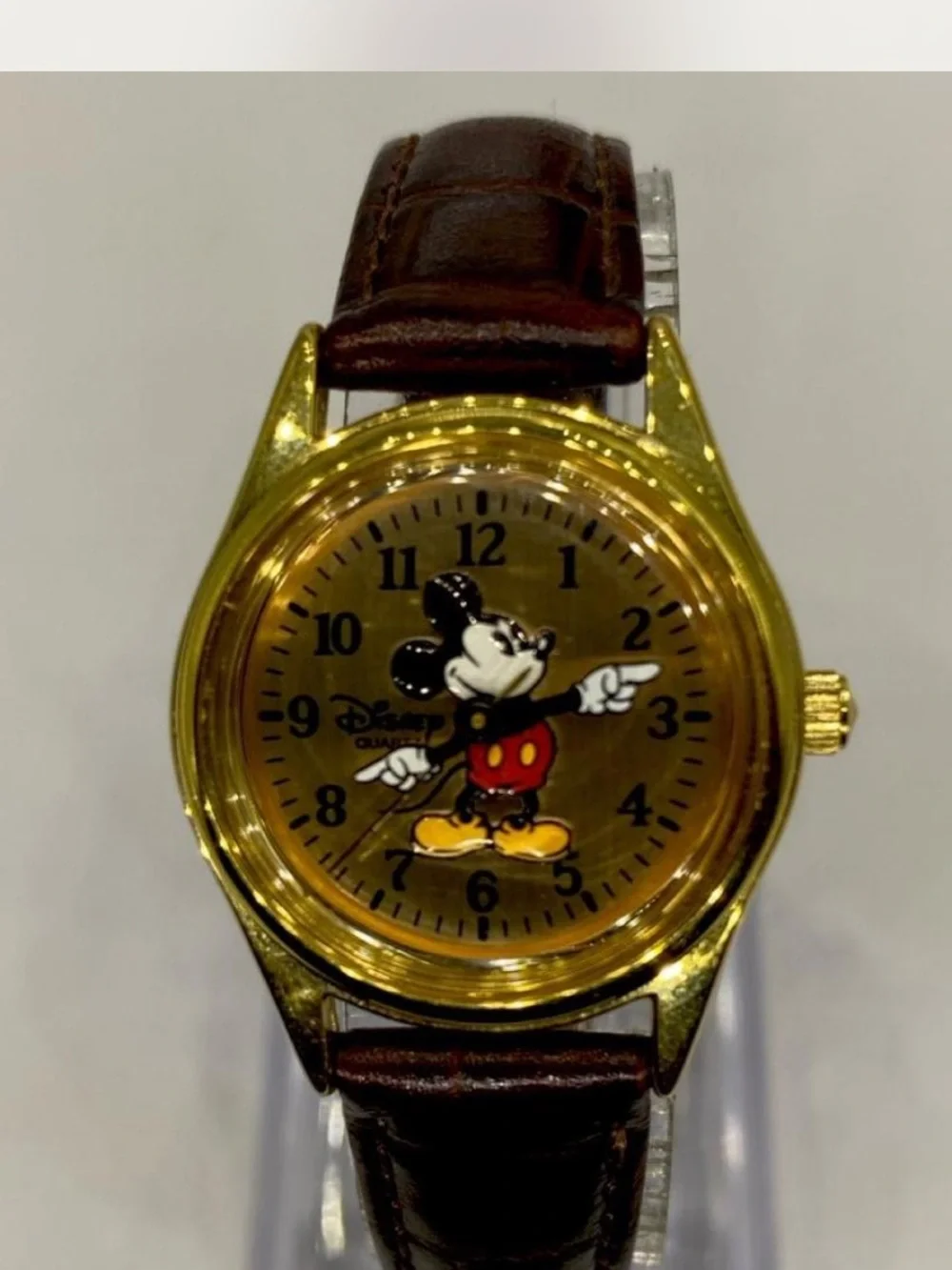 ^^^ Disney ***3d Mickey Mouse Gold Tone Watch” Tan Brown Leather Strap  ***